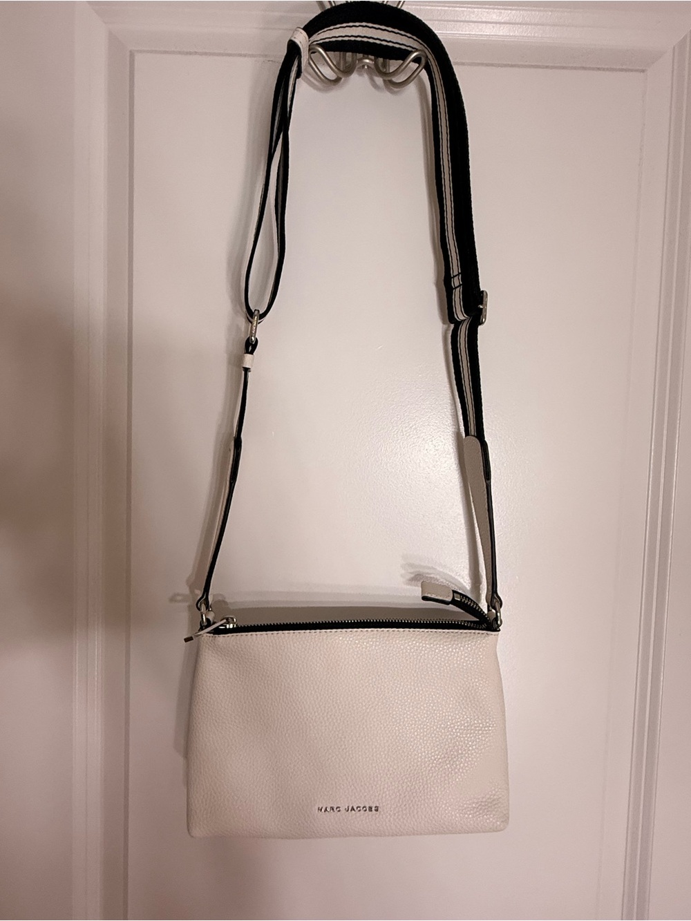Marc Jacobs White Leather Crossbody with Black-Trim Adjustable Strap